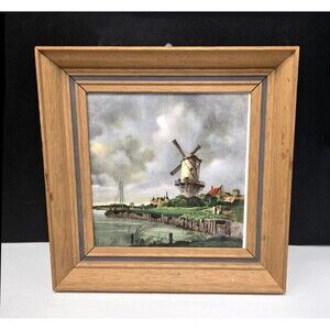 Vintage Framed Tile The Windmill At WIJK 6" Elesva Holland Jacob van Ruisdael